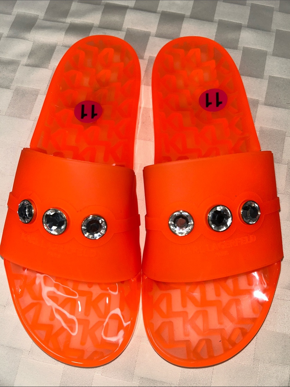 Karl Lagerfeld Orange Jewel Slide Sandals